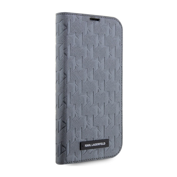 Etui Do iPhone 14 Pro Max Karl Lagerfeld Booktype Saffiano Monogram Srebrny