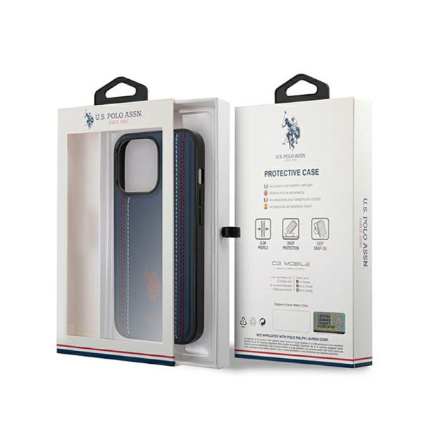 Etui Do iPhone 14 Pro Max Us Polo Assn Leather Stitch Niebieski