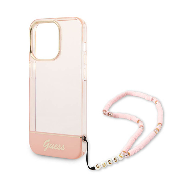 Etui Do iPhone 14 Pro Max Guess Translucent Pearl Strap Różowy