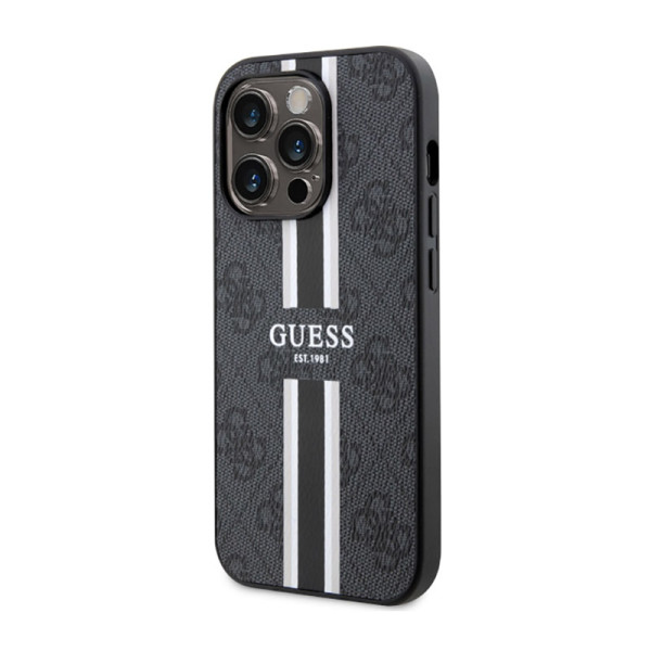 Etui Do iPhone 14 Pro Max Guess 4G Printed Stripes MagSafe Czarny