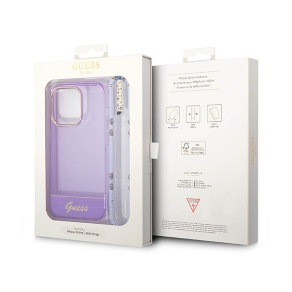 Etui Do iPhone 14 Pro Max Guess Translucent Pearl Strap Fioletowy