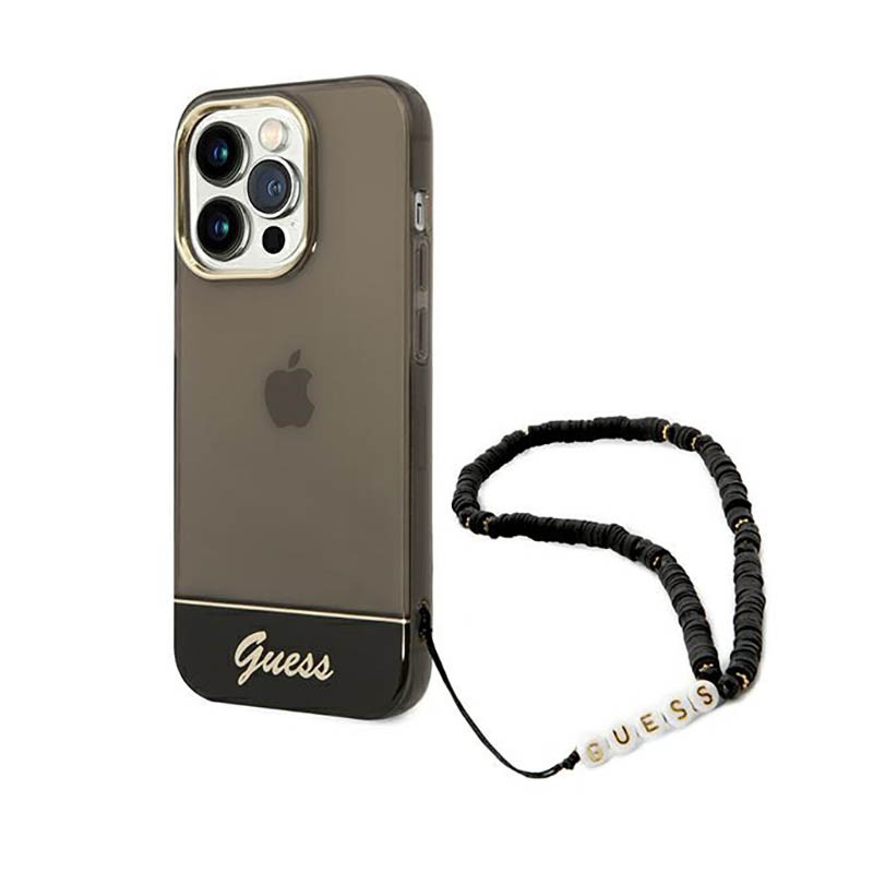 Etui Do iPhone 14 Pro Max Guess Translucent Pearl Strap Czarny