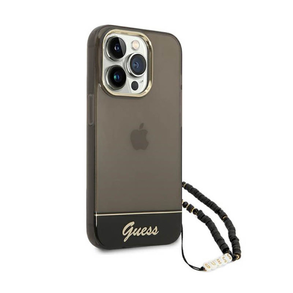 Etui Do iPhone 14 Pro Max Guess Translucent Pearl Strap Czarny