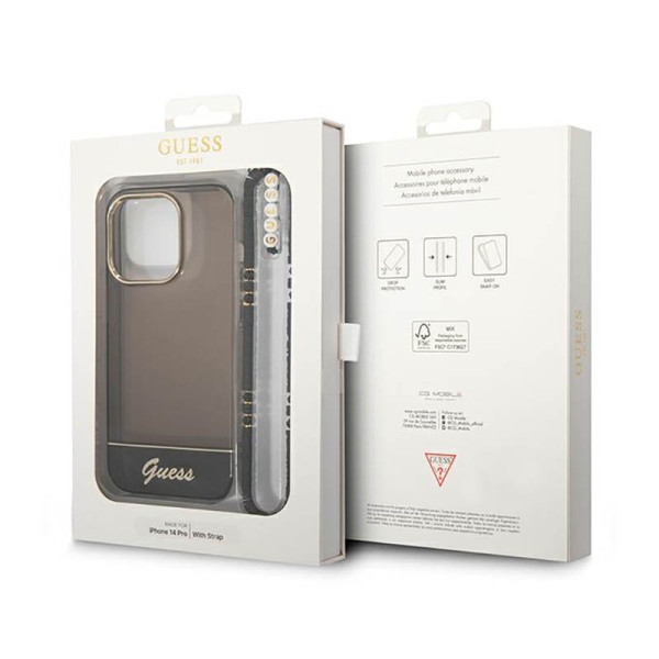 Etui Do iPhone 14 Pro Max Guess Translucent Pearl Strap Czarny