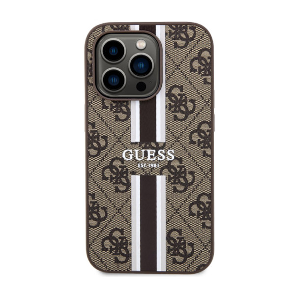 Etui Do iPhone 14 Pro Max Guess 4G Printed Stripes MagSafe Brązowy