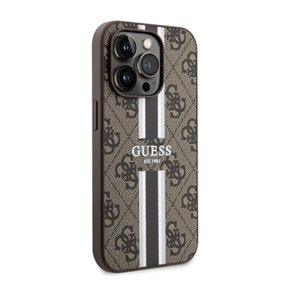 Etui Do iPhone 14 Pro Max Guess 4G Printed Stripes MagSafe Brązowy