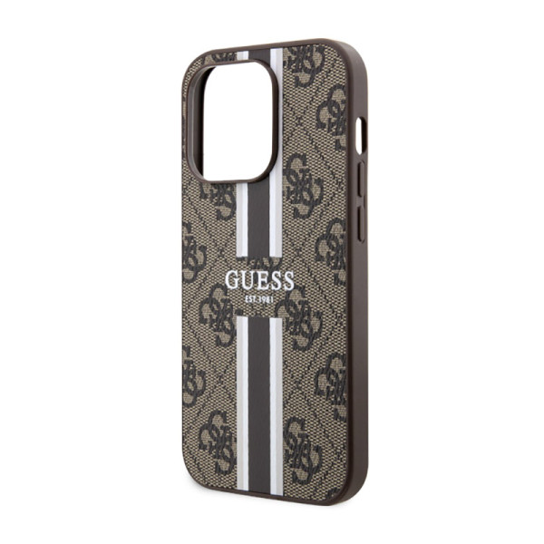 Etui Do iPhone 14 Pro Max Guess 4G Printed Stripes MagSafe Brązowy