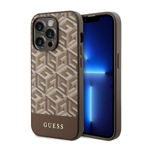 Etui Do iPhone 14 Pro Max Guess Gcube Stripes MagSafe Brązowy