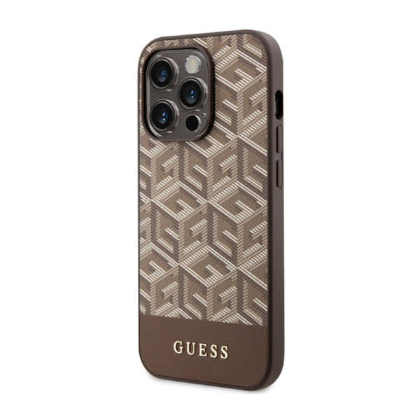 Etui Do iPhone 14 Pro Max Guess Gcube Stripes MagSafe Brązowy