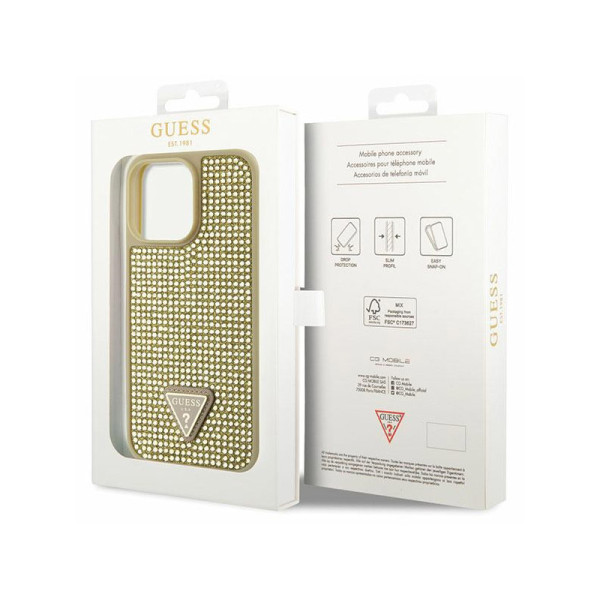 Etui Do iPhone 14 Pro Max Guess Rhinestone Triangle Złoty
