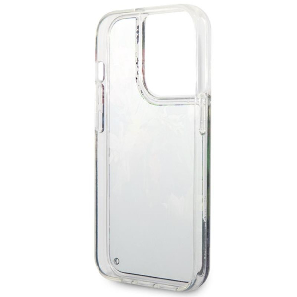 Etui Do iPhone 14 Pro Max Guess Liquid Glitter Flower Niebieski