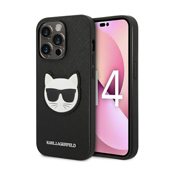 Etui Do iPhone 14 Pro Karl Lagerfeld Saffiano Choupette Head Patch Case Czarny