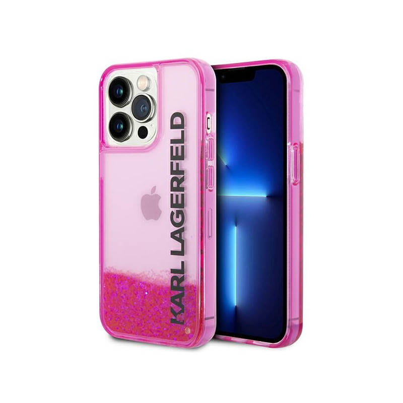 Etui Do iPhone 14 Pro Karl Lagerfeld Liquid Glitter Translucent Elongated Logo Case Różowy