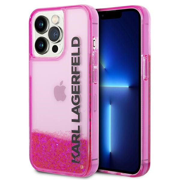 Etui Do iPhone 14 Pro Karl Lagerfeld Liquid Glitter Translucent Elongated Logo Case Różowy
