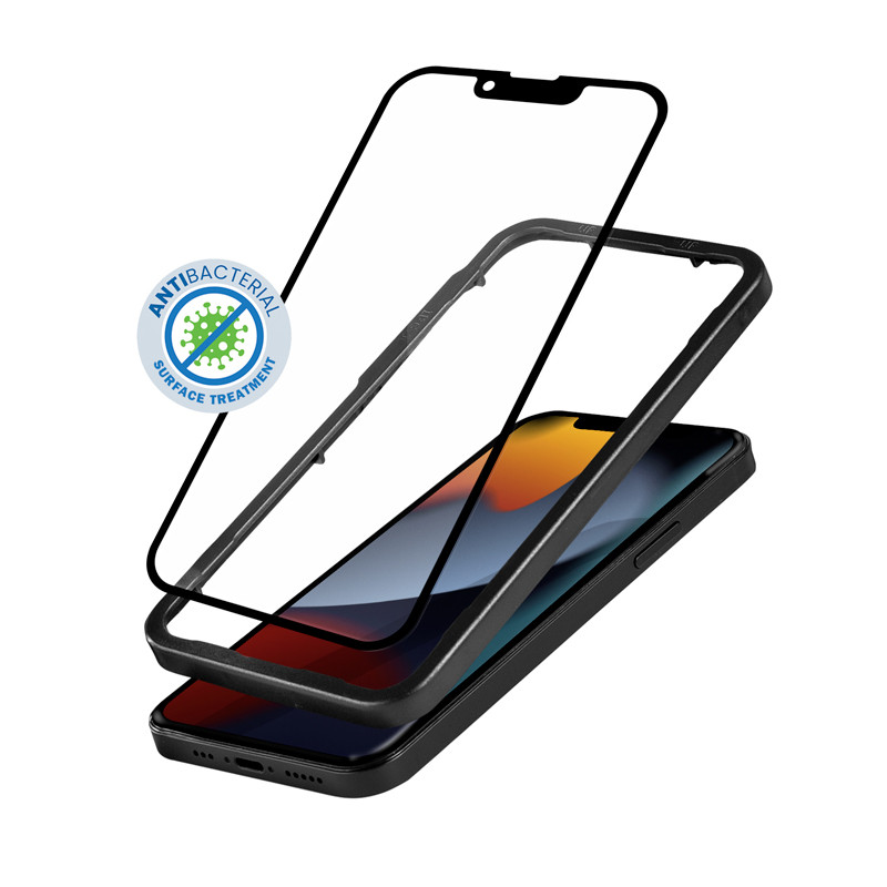 Szkło Hartowane 9H Na Cały Ekran iPhone 14 Plus / iPhone 13 Pro Max + Ramka Instalacyjna Crong Anti-Bacterial 3D Armour Glass