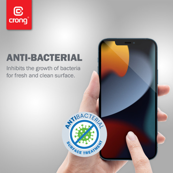 Szkło Hartowane 9H Na Cały Ekran iPhone 14 Plus / iPhone 13 Pro Max + Ramka Instalacyjna Crong Anti-Bacterial 3D Armour Glass