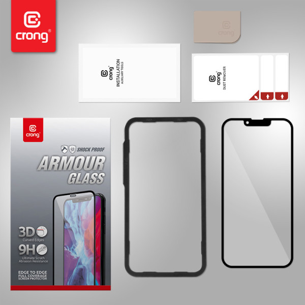 Szkło Hartowane 9H Na Cały Ekran iPhone 14 Plus / iPhone 13 Pro Max + Ramka Instalacyjna Crong Anti-Bacterial 3D Armour Glass