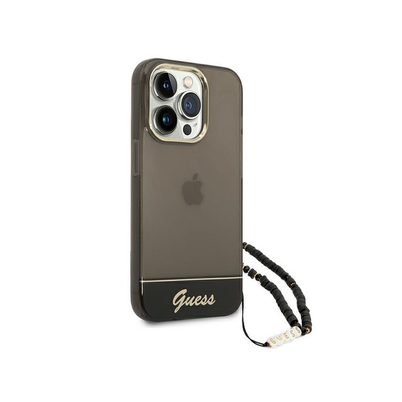 Etui Do iPhone 14 Pro Guess Translucent Pearl Strap Czarny
