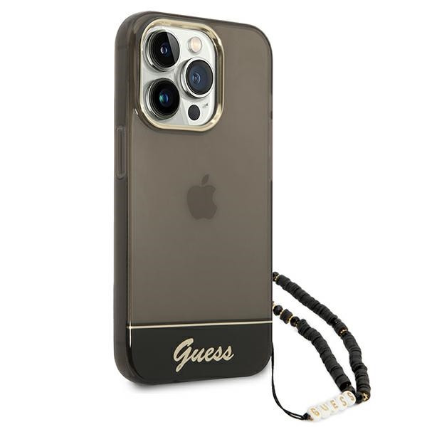 Etui Do iPhone 14 Pro Guess Translucent Pearl Strap Czarny