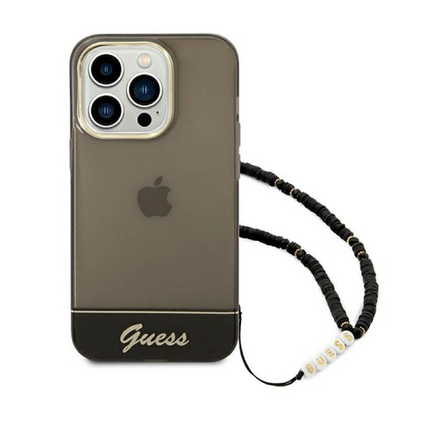 Etui Do iPhone 14 Pro Guess Translucent Pearl Strap Czarny