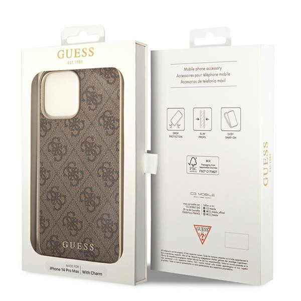 Etui Do iPhone 14 Pro Guess 4G Charms Collection Brązowy