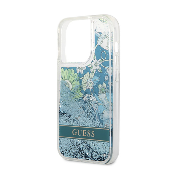 Etui Do iPhone 14 Pro Guess Liquid Glitter Flower Zielony
