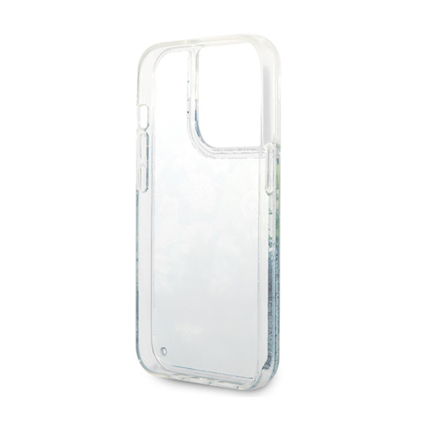 Etui Do iPhone 14 Pro Guess Liquid Glitter Flower Zielony
