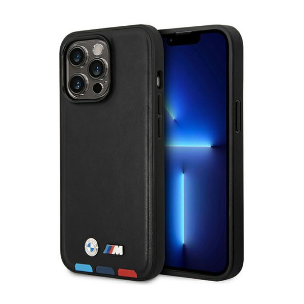 Etui Do iPhone 14 Pro BMW Leather Hot Stamp Tricolor MagSafe Czarny