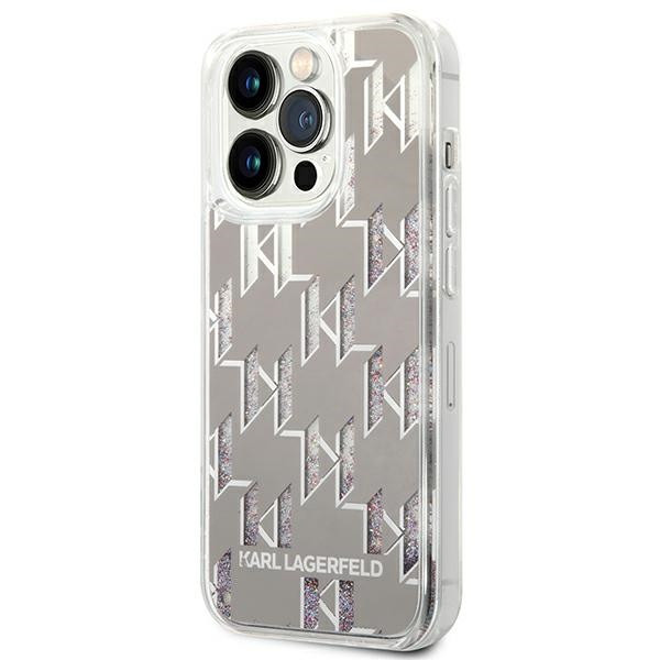 Etui Do iPhone 14 Pro Karl Lagerfeld Monogram Liquid Glitter Srebrny