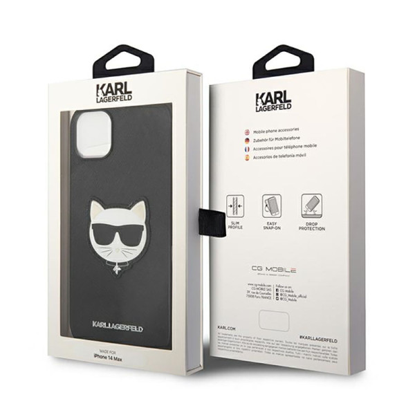 Etui Do iPhone 14 Plus Karl Lagerfeld Saffiano Choupette Head Patch Case Czarny