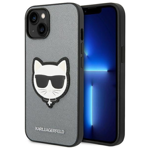 Etui Do iPhone 14 Plus Karl Lagerfeld Saffiano Choupette Head Patch Case Srebrny