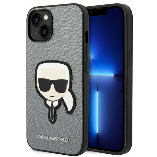Etui Do iPhone 14 Plus Karl Lagerfeld Saffiano Karl Head Patch Case Srebrny