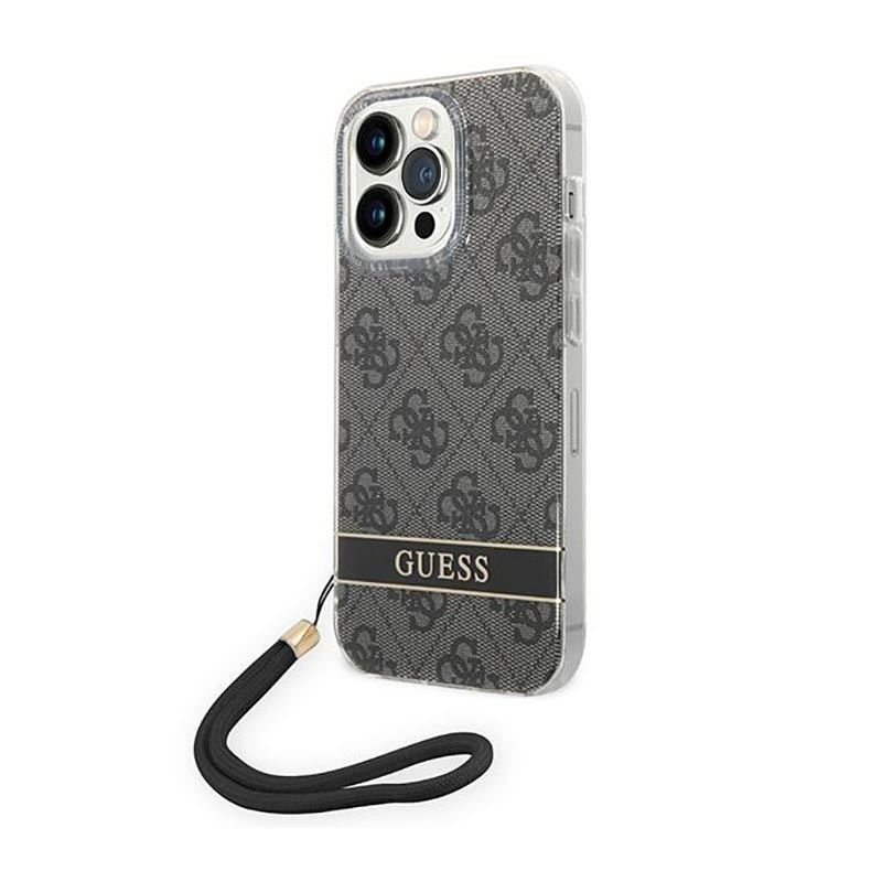 Etui Ze Smyczką Do iPhone 14 Pro Guess 4G Print Cord Czarny