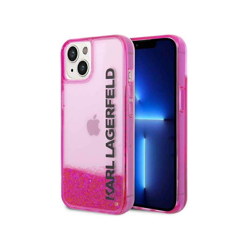 Etui Do iPhone 14 Plus Karl Lagerfeld Liquid Glitter Translucent Elongated Logo Case Różowy