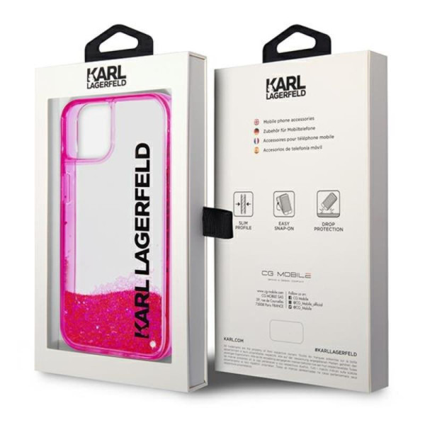 Etui Do iPhone 14 Plus Karl Lagerfeld Liquid Glitter Translucent Elongated Logo Case Różowy