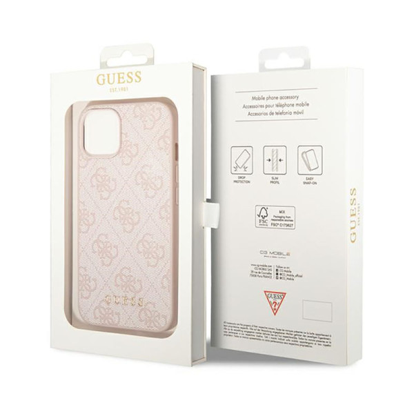 Etui Do iPhone 14 Plus Guess 4G Metal Gold Logo Różowy