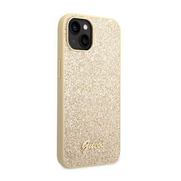 Etui Do iPhone 14 Plus Guess Glitter Flakes Metal Logo Case Złoty