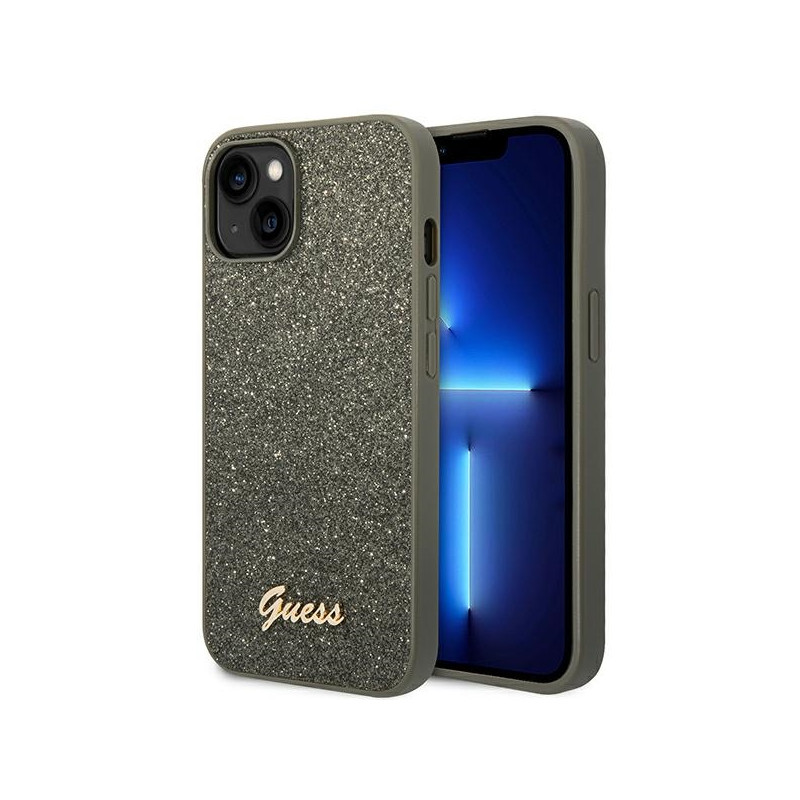 Etui Do iPhone 14 Plus Guess Glitter Flakes Metal Logo Case Zielony