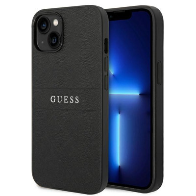 Etui Do iPhone 14 Plus Guess Saffiano Metal Logo Stripes Czarny