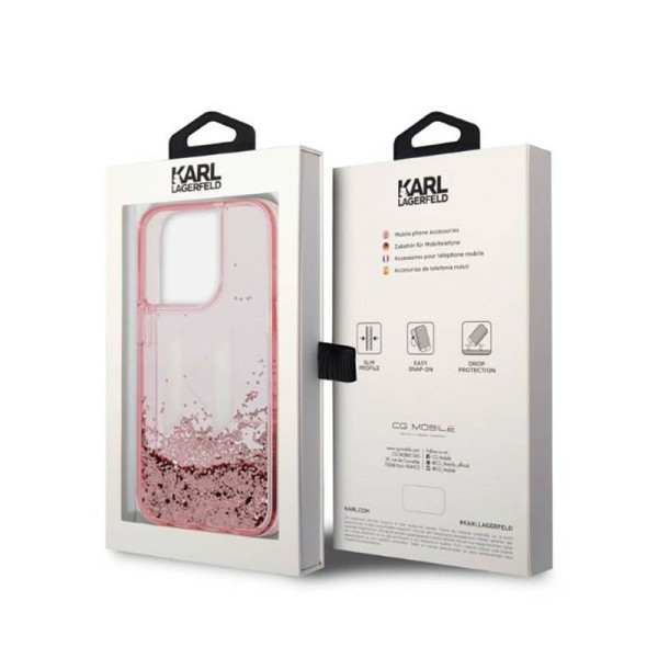 Etui Do iPhone 14 Pro Karl Lagerfeld Liquid Glitter Big Logo Case Różowy