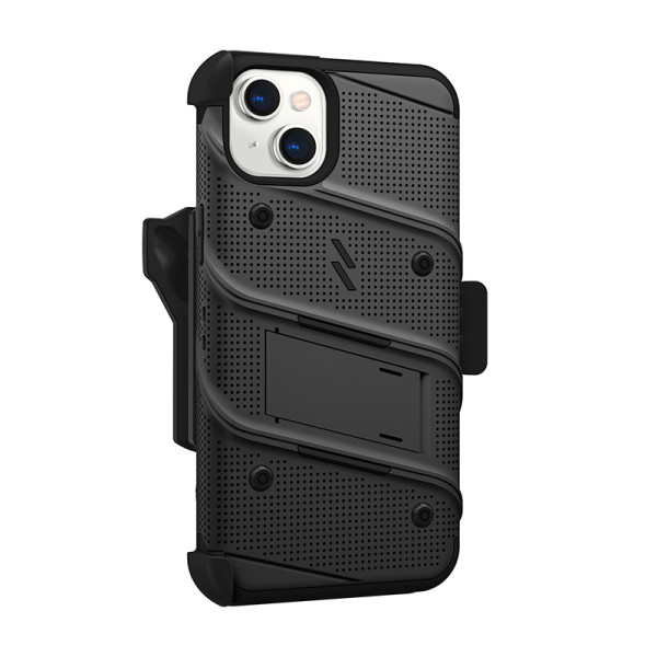 Etui Pancerne Do iPhone 14 Plus Ze Szkłem 9H Na Ekran + Uchwyt Z Podstawką Zizo Bolt Series Czarny