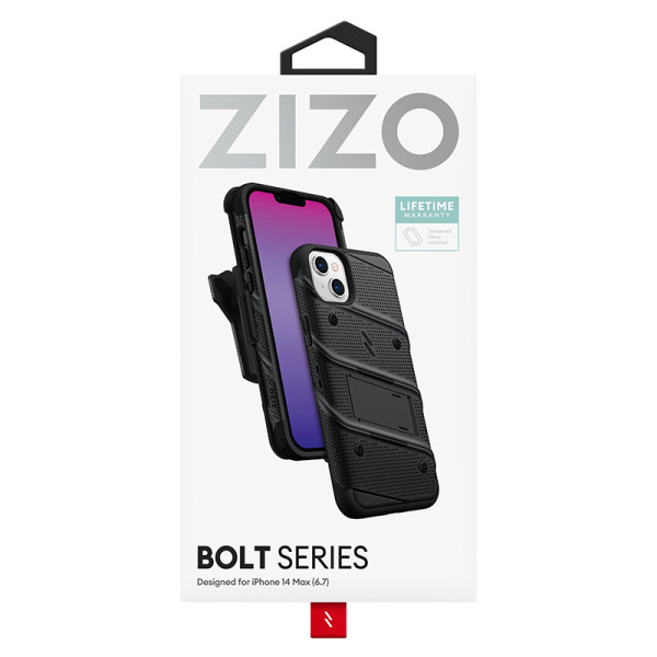 Etui Pancerne Do iPhone 14 Plus Ze Szkłem 9H Na Ekran + Uchwyt Z Podstawką Zizo Bolt Series Czarny