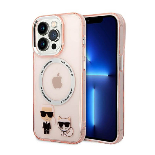 Etui Do iPhone 14 Pro Karl Lagerfeld Karl & Choupette Aluminium MagSafe Różowy