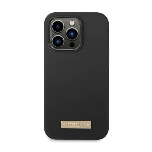 Etui Do iPhone 14 Pro Guess Silicone Logo Plate MagSafe Czarny
