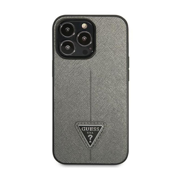 Etui Do iPhone 14 Pro Guess Saffiano Triangle Logo Case Srebrny
