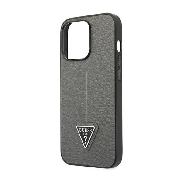 Etui Do iPhone 14 Pro Guess Saffiano Triangle Logo Case Srebrny