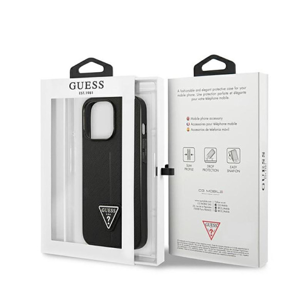 Etui Do iPhone 14 Pro Guess Saffiano Triangle Logo Case Czarny