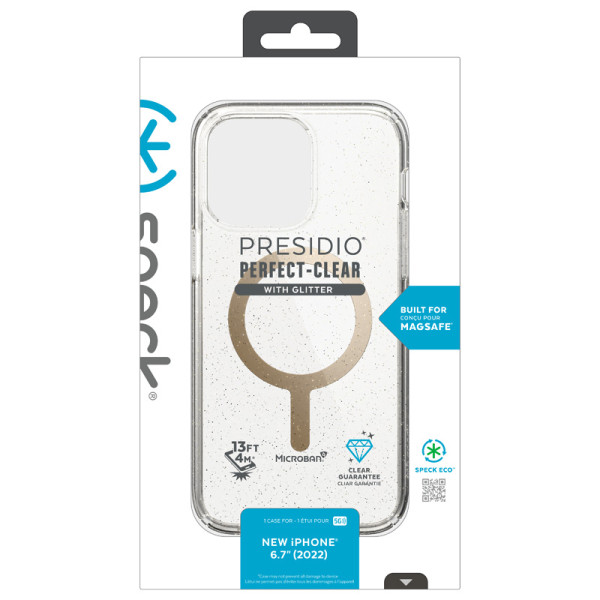 Etui Do iPhone 14 Plus Z Powłoką Microban Speck Presidio Perfect-Clear With Glitter + MagSafe Przezroczysty