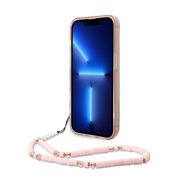 Etui Do iPhone 14 Pro Guess Translucent Pearl Strap Różowy