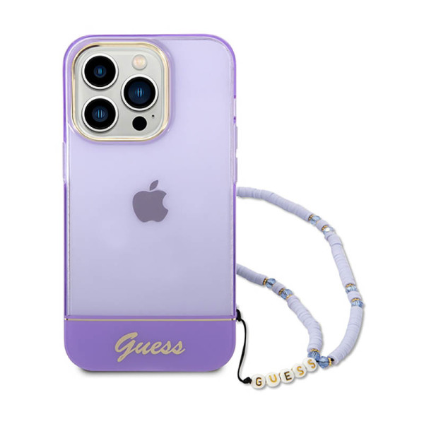 Etui Do iPhone 14 Pro Guess Translucent Pearl Strap Fioletowy